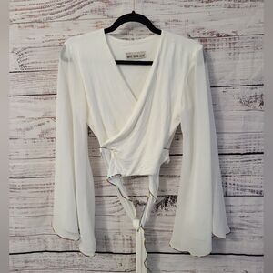 Meet Me In Miami M Wrap Crop Top with Bell Sleeves